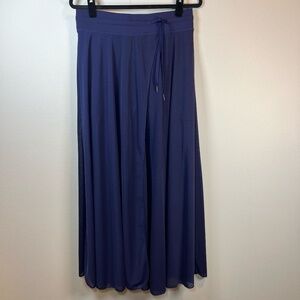 HALARA High Waisted Drawstring Contrast Mesh 2-in-1 Flowy Maxi Skirt Blue  Large